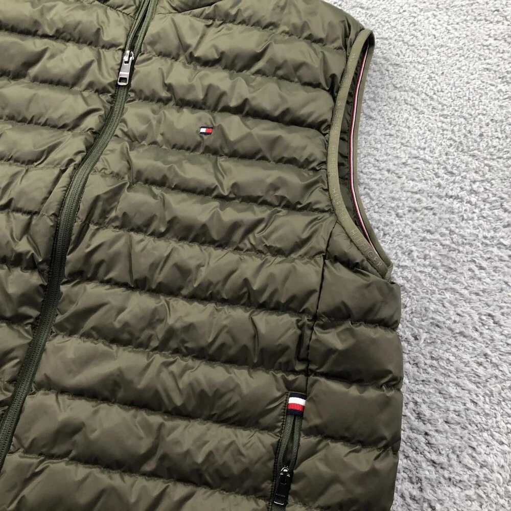 Tommy Hilfiger Vest Mens XL Green Puffer Full Zip Lightweight Outdoor Quilted